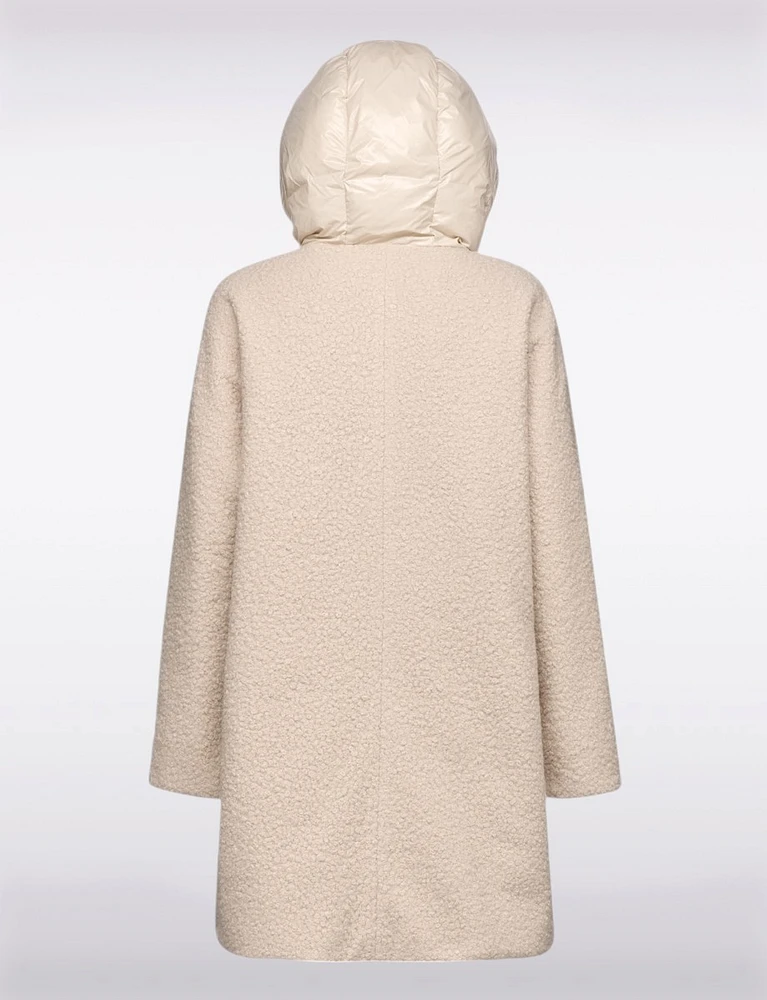 Chic Oversized Bouclé Recycled Down Puffer Hood and Pocket Jacket by Geox