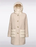 Chic Oversized Bouclé Recycled Down Puffer Hood and Pocket Jacket by Geox