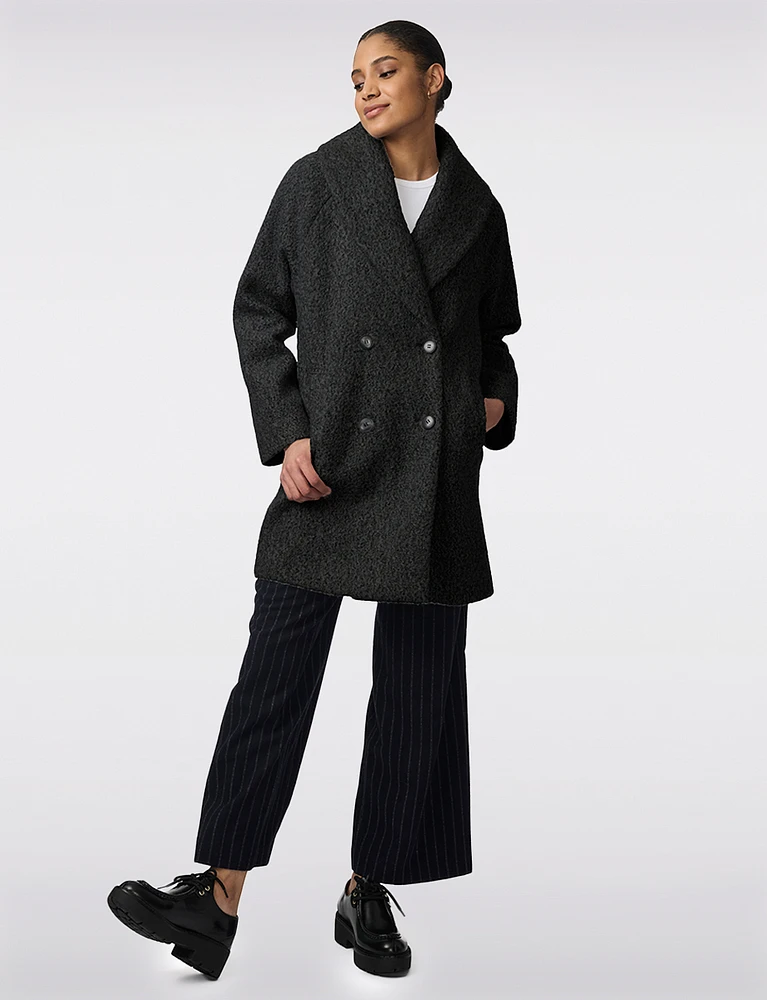 Vegan Lined Double-Breasted Pressed Bouclé Shawl Collar Coat by Bernardo