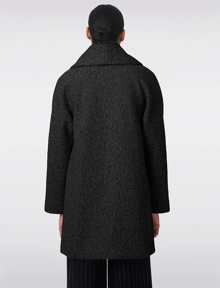 Vegan Lined Double-Breasted Pressed Bouclé Shawl Collar Coat by Bernardo