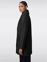 Vegan Lined Double-Breasted Pressed Bouclé Shawl Collar Coat by Bernardo