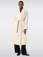 Chic Long Double-Breasted Belted Melton Wool Coat by Bernardo