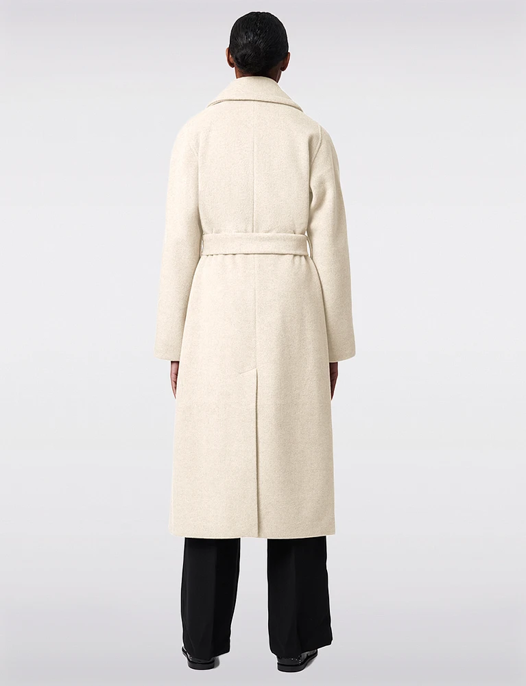 Chic Long Double-Breasted Belted Melton Wool Coat by Bernardo