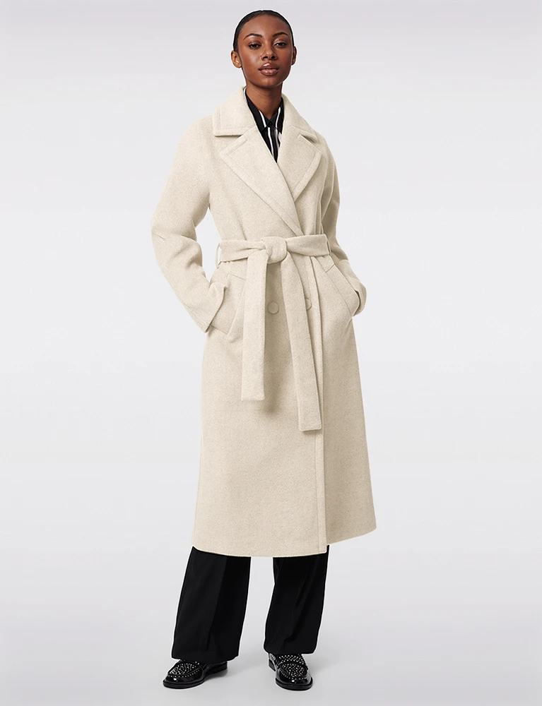 Chic Long Double-Breasted Belted Melton Wool Coat by Bernardo