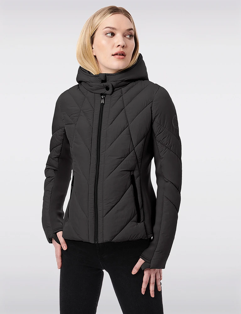 Packable Vegan Quilted Puffer Jacket with Detachable Hood and Bib by Bernardo