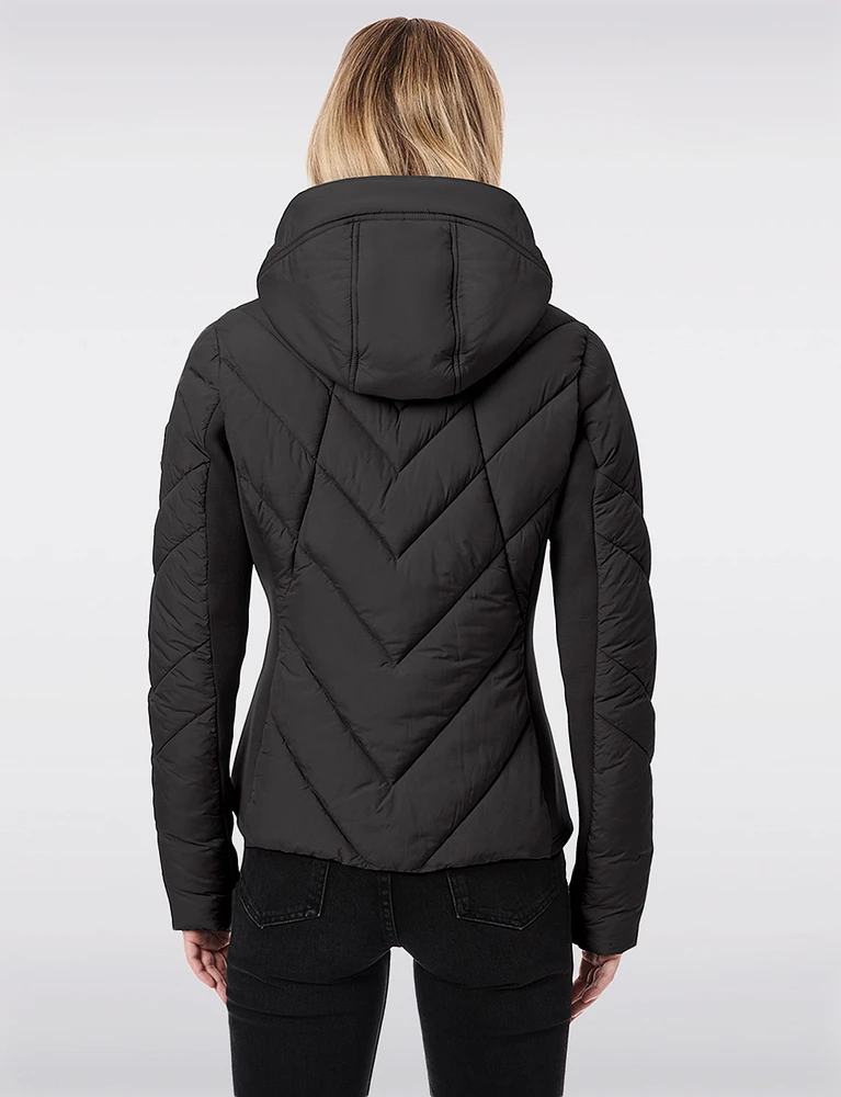 Packable Vegan Quilted Puffer Jacket with Detachable Hood and Bib by Bernardo