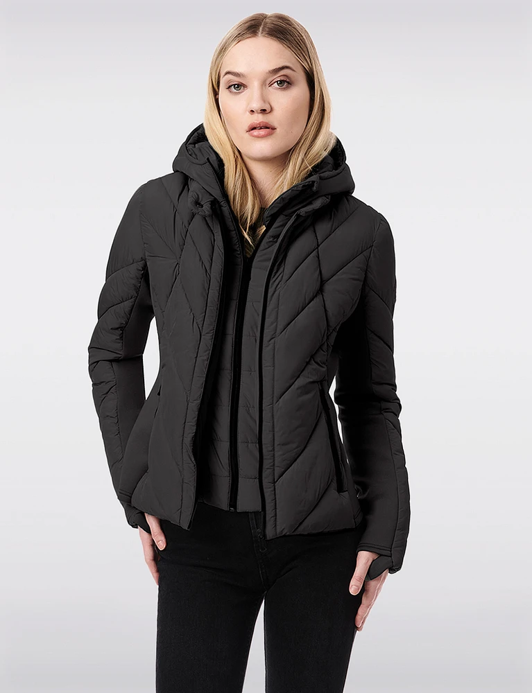 Packable Vegan Quilted Puffer Jacket with Detachable Hood and Bib by Bernardo