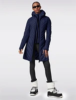 Packable Vegan Quilted Hooded  Puffer Jacket with Side Knit Panels by Bernardo