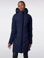 Packable Vegan Quilted Hooded  Puffer Jacket with Side Knit Panels by Bernardo