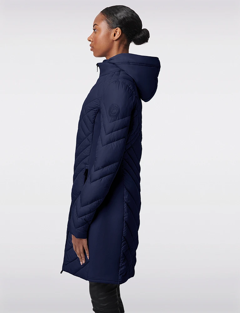 Packable Vegan Quilted Hooded  Puffer Jacket with Side Knit Panels by Bernardo