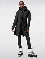 Packable Vegan Quilted Hooded  Puffer Jacket with Side Knit Panels by Bernardo