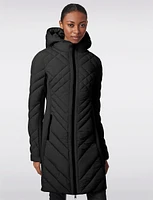 Packable Vegan Quilted Hooded  Puffer Jacket with Side Knit Panels by Bernardo