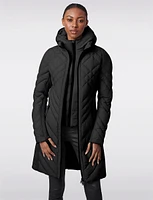 Packable Vegan Quilted Hooded  Puffer Jacket with Side Knit Panels by Bernardo