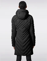 Packable Vegan Quilted Hooded  Puffer Jacket with Side Knit Panels by Bernardo