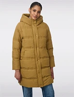 Vegan Faux Fur Lined Hooded Drawstring Cinchable Waist Puffer Jacket by Bernardo