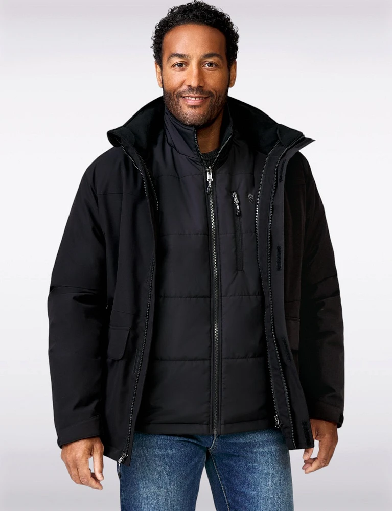 3-in-1 Hooded Fleece-Lined Jacket with Removable Interior Puffer by Free Country