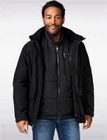 3-in-1 Hooded Fleece-Lined Jacket with Removable Interior Puffer by Free Country