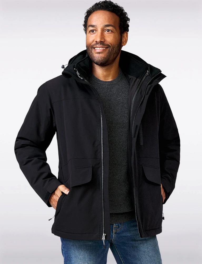 3-in-1 Hooded Fleece-Lined Jacket with Removable Interior Puffer by Free Country