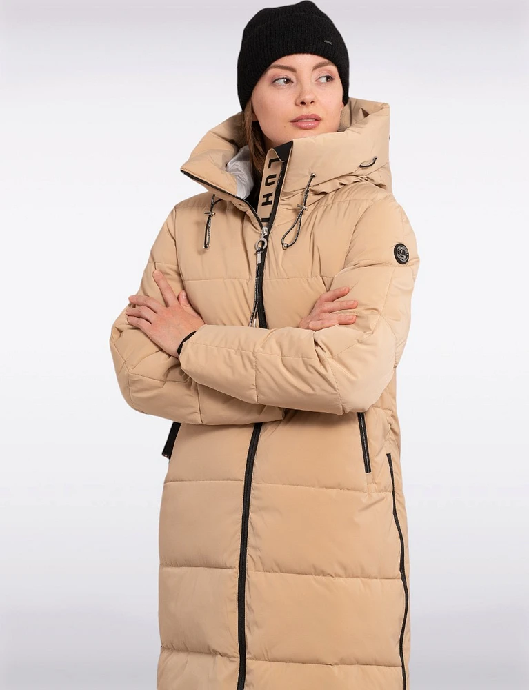 Long Warm Water-repellent Zipper Front Hooded Puffer Coat by Luhta