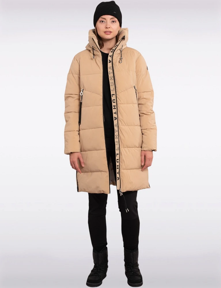 Long Warm Water-repellent Zipper Front Hooded Puffer Coat by Luhta