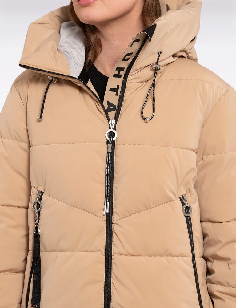 Long Warm Water-repellent Zipper Front Hooded Puffer Coat by Luhta