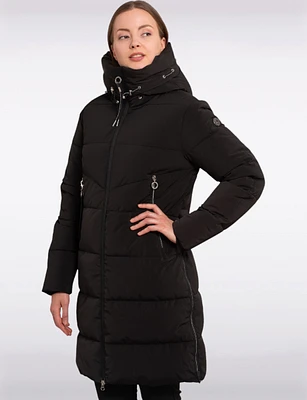 Long Warm Water-repellent Zipper Front Hooded Puffer Coat by Luhta