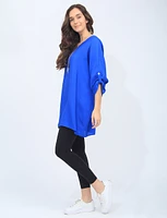 Solid, Flowy Italian Blouse With Adjustable Sleeves And Necklace By Froccella