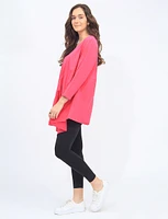 Solid V-neck Cotton Top With Asymmetrical Hem And 3/4 Sleeves By Froccella