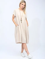 Short Sleeve Soft Cotton Round Neck Long Dress With Necklace by Froccella