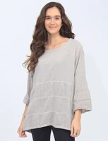 Light Linen Blend Three-quarter Sleeve Horizontal Stitch Detail Top by Froccella