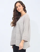 Light Linen Blend Three-quarter Sleeve Horizontal Stitch Detail Top by Froccella