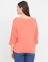 Perforated Floral Pattern V-Neck 3/4 Dolman Sleeve Soft Knit Top by Froccella