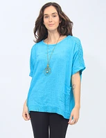 Loose Fit Cotton Blouse With Perforated Details and Necklace By Froccella