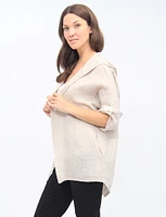 Hooded Linen Open Front Dolman Sleeve Cover-up by Froccella