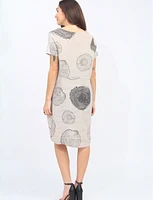 Circle Tree Trunk Print Linen Short Sleeves Knit Sides Cutout Dress by Froccella