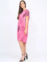 Circle Tree Trunk Print Linen Short Sleeves Knit Sides Cutout Dress by Froccella