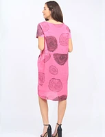 Circle Tree Trunk Print Linen Short Sleeves Knit Sides Cutout Dress by Froccella