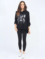 Hooded Loose Fit Blouse with Metallic Rhinestones Design By Froccella