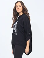 Hooded Loose Fit Blouse with Metallic Rhinestones Design By Froccella
