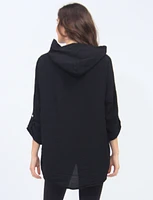 Hooded Loose Fit Blouse with Metallic Rhinestones Design By Froccella