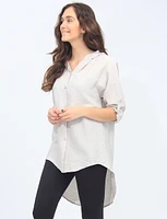 Long Button-down Hooded Shirt with Metallic Leaf Design On The Back By Froccella