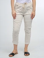 Crimpled Drawstring Waist Capri Pants with Studs On The Sides by Froccella