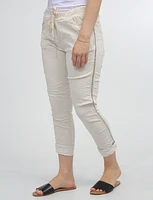 Crimpled Drawstring Waist Capri Pants with Studs On The Sides by Froccella