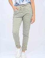 Crimpled Drawstring Waist Capri Pants with Studs On The Sides by Froccella