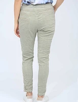 Crimpled Drawstring Waist Capri Pants with Studs On The Sides by Froccella