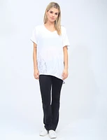Solid Linen Blend Silver Stitching V-neck Short Sleeve Tunic by Froccella