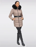 Eco-Down Vegan Belted Parka Dual Quilted Hooded Faux Fur Trimmed Coat by Saki