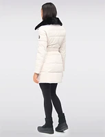 Vegan Eco-Down High Collar Puffer Jacket Cinched Waist & Detachable Hood by Saki