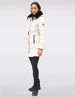 Vegan Eco-Down High Collar Puffer Jacket Cinched Waist & Detachable Hood by Saki