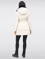 Vegan Eco-Down High Collar Puffer Jacket Cinched Waist & Detachable Hood by Saki